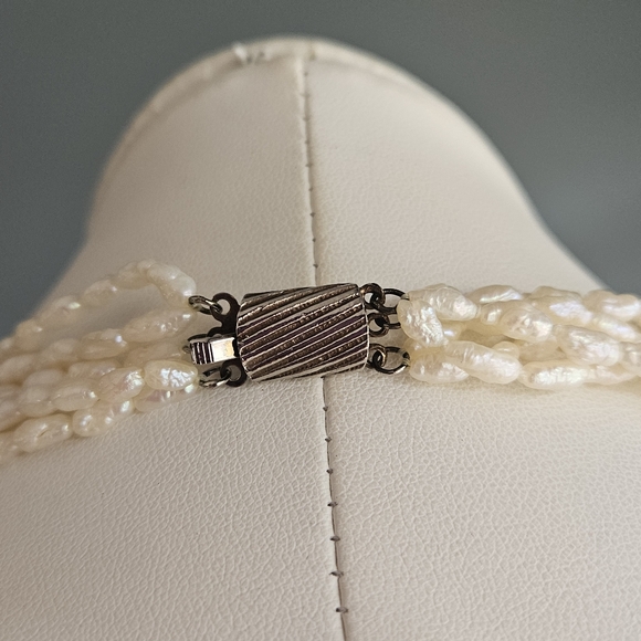 Vintage Pearl Necklace & Bracelet Set Multistrand Genuine Freshwater Rice Pearl - Picture 9 of 12